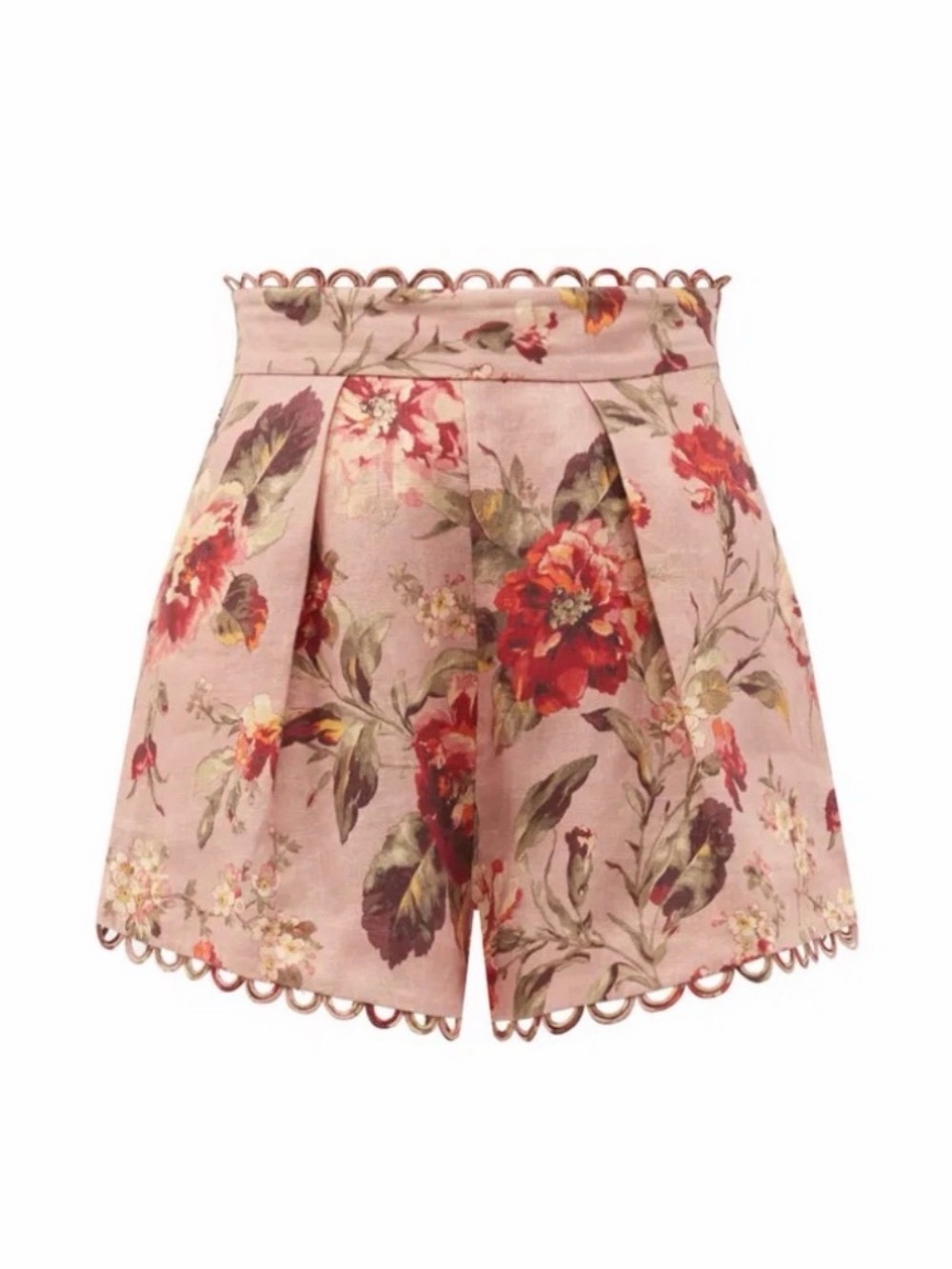 Zimmermann Floral Scallop-Hem High-Waist Women's Shorts - Pink